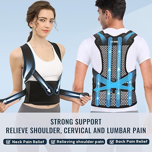 Miniatura 2 de Fit Geno Corrector de postura mejorado para hombres y mujeres soporte de espalda completa transpirable para dolor de espalda superior y hombro,