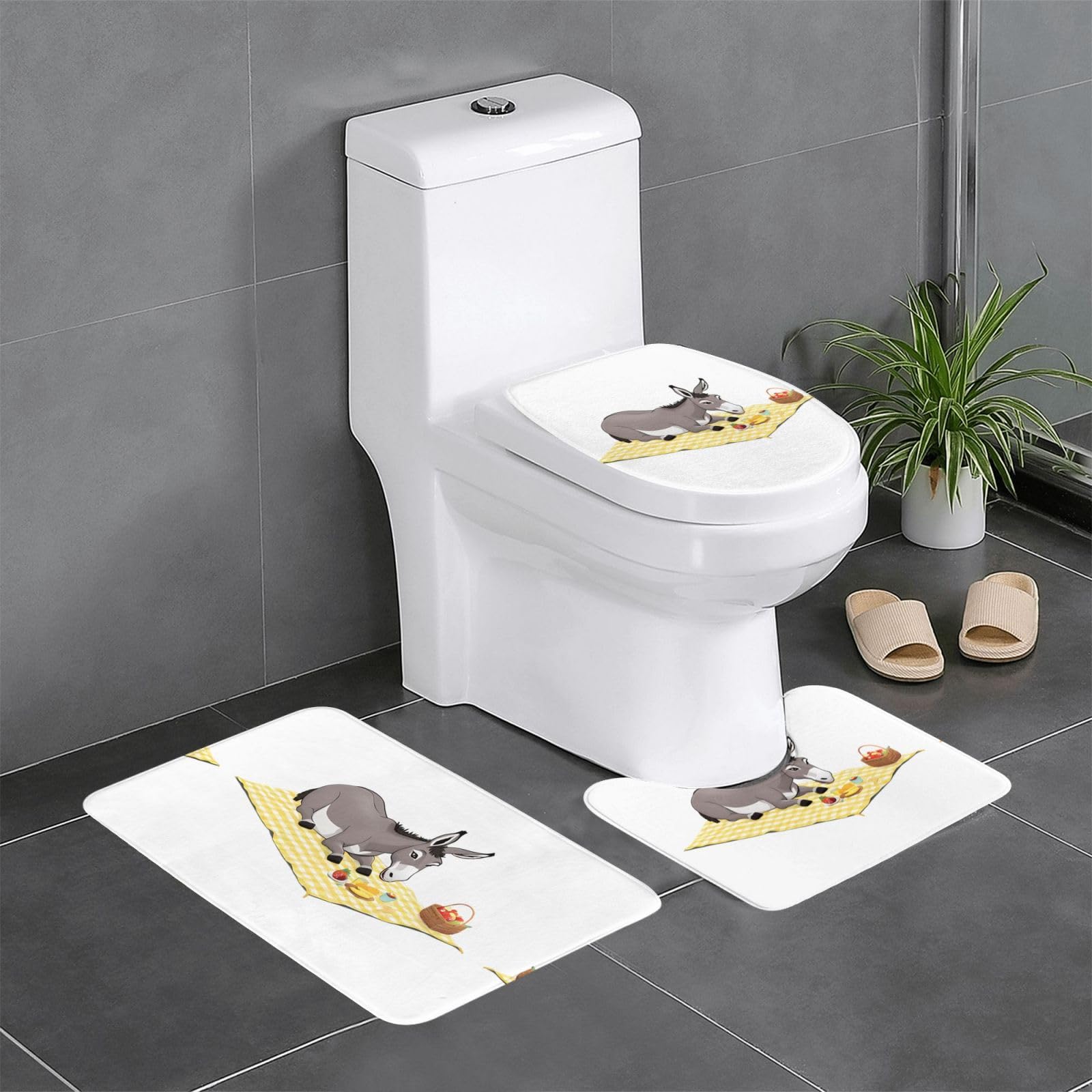 Tapis de bain antidérapant sécurisé lot de 3 - Solution sol sec pour WC coiffeuse motif âne