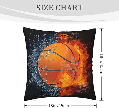 Miniatura 3 de Snapmade Fundas de almohada de baloncesto de 18 x 18 pulgadas para habitación de niños y niñas estilo deportivo fresco con fondo de fuego y agua