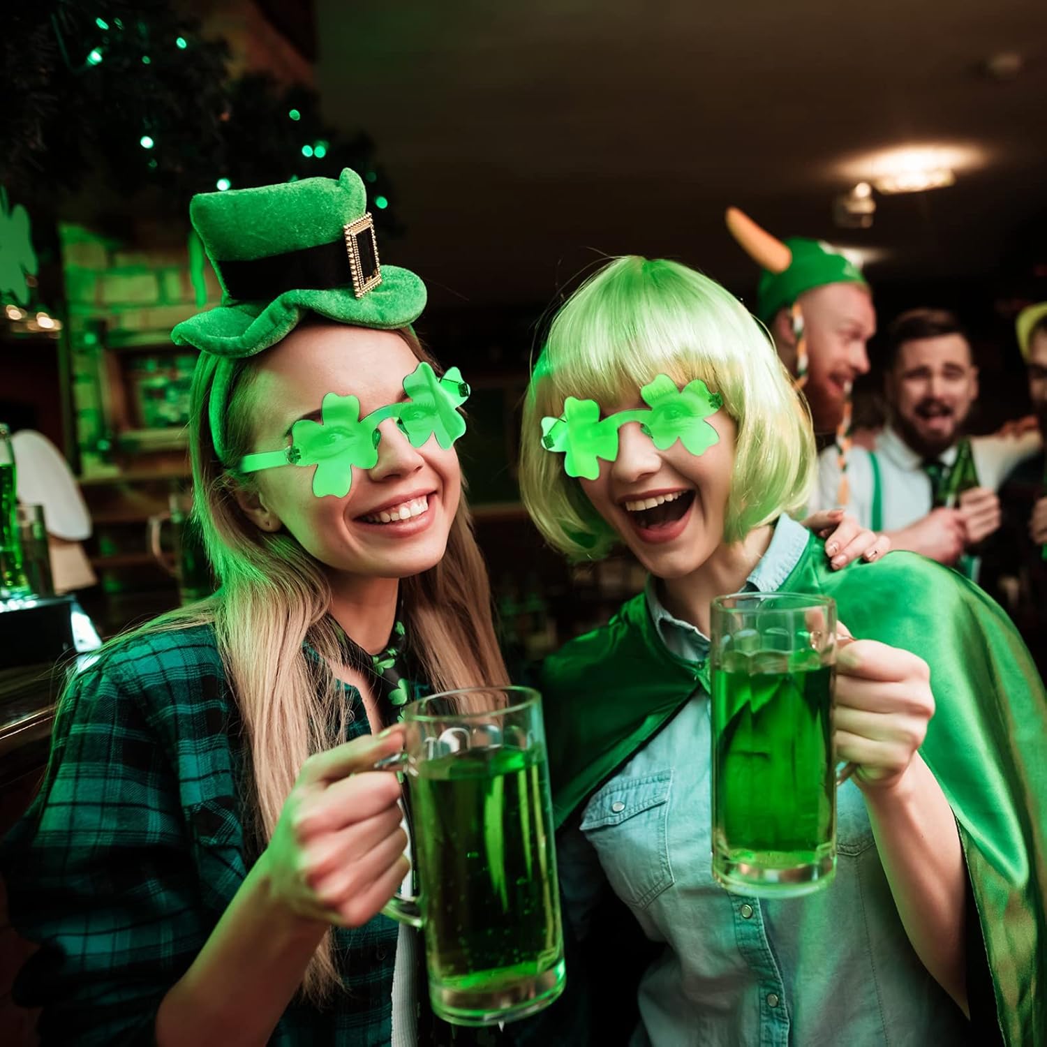 Yilloog 50 Pairs St Patricks Day Accessories Irish Shamrock Glasses Green Clover Design Lucky Plastic Glasses for Women Men Party Props Decorations Favor