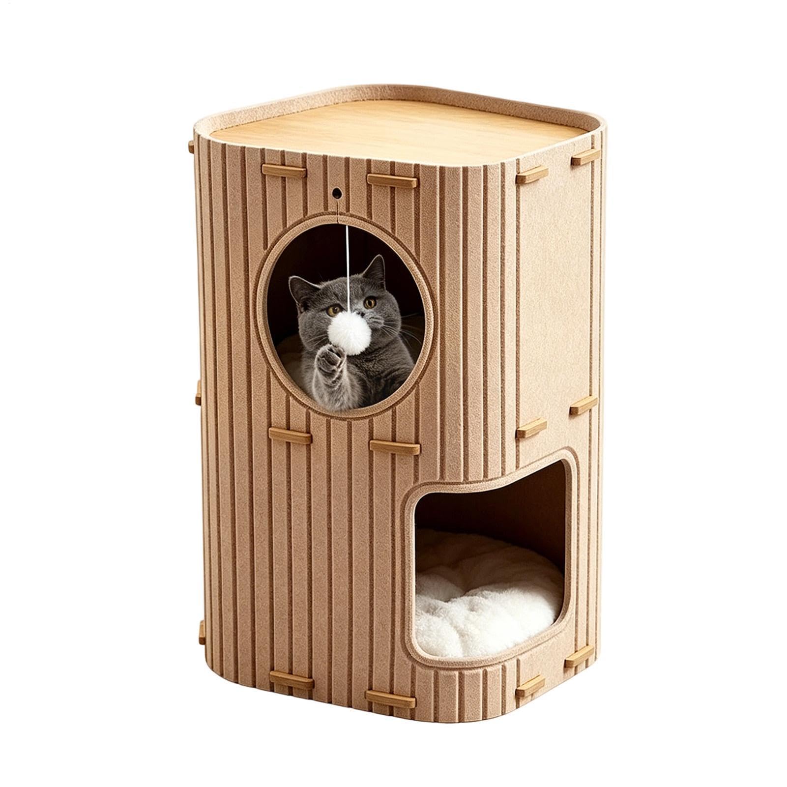 Casa para Gatos Interior | Refugio Plegable Doble Capa Antiarrañazos - Escondite para Gatos con Suave Pelota De Peluche | Mascota Gatito Uso Interior En El Hogar Y En Viaje