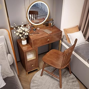 Dresser Table Dresser Vanity Compact Dresser Vanity Table with Drawers and Storage Compartments Vanity Table LED Mirror Small Vanity Side Storage Makeup Table with Stool Large Capacity Storage Stylish Low Table Modern Bedroom Vanity for Girls