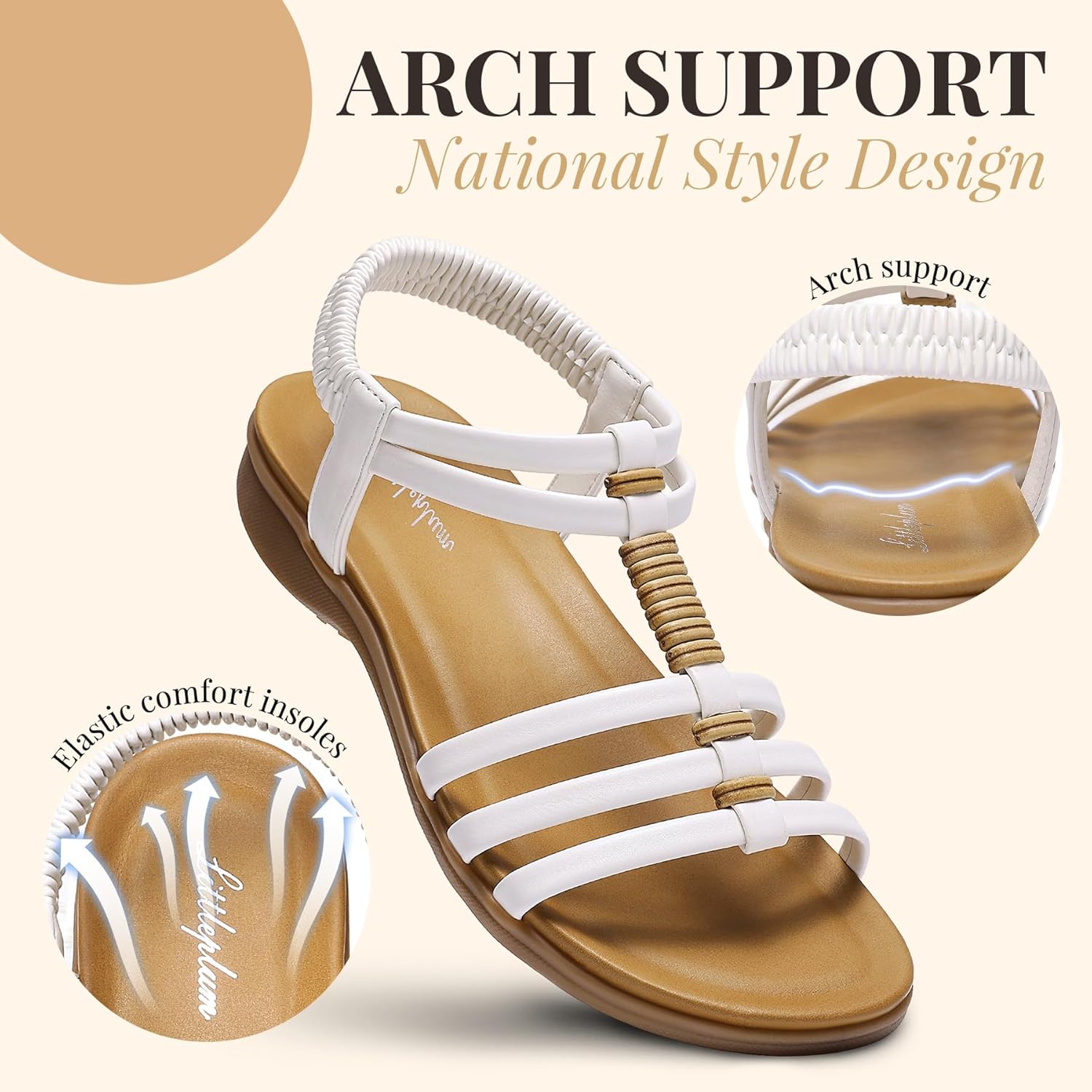 Littleplum Womens Flat Sandals Arch Support Summer Gladiator Sandals Comfortable Dressy Walking Shoes for Women - Image 3