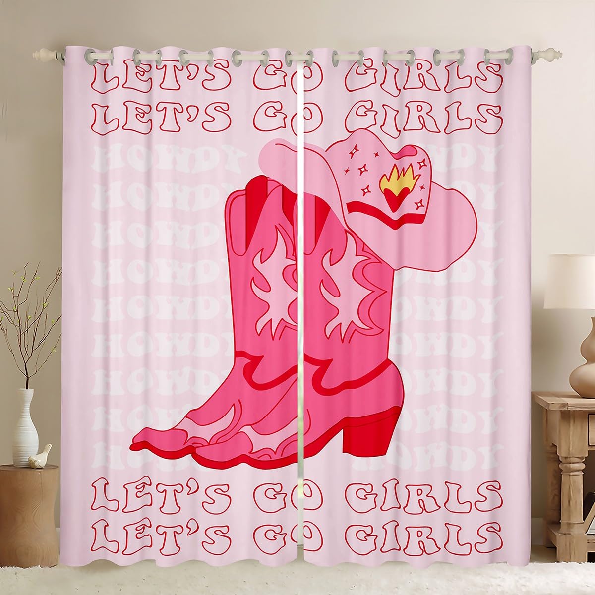 Erosebridal Pink Cowgirl Window Curtains,Cowgirl Gifts for Girls Western Curtains for Bedroom 52