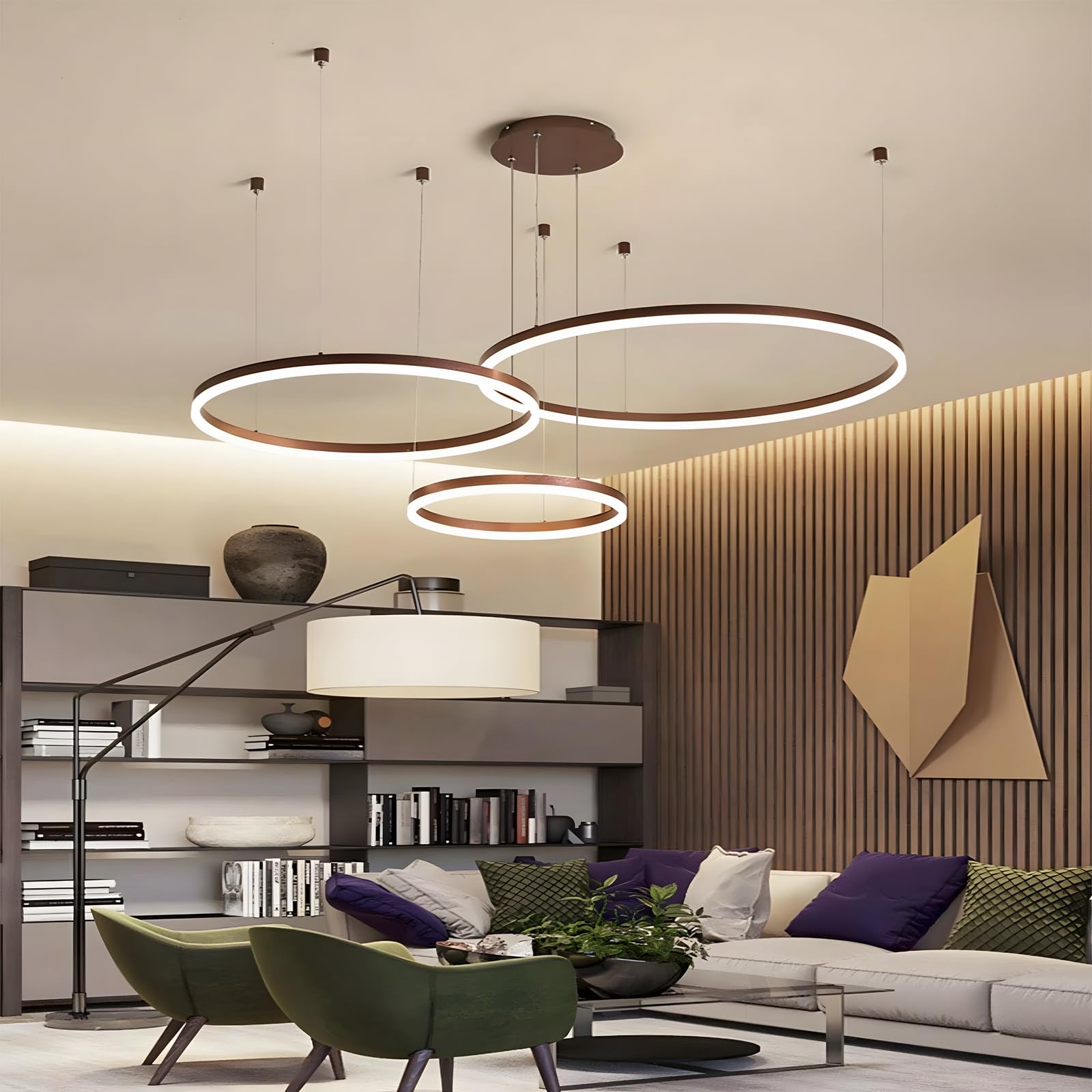 Lustre LED Moderne YYUTLUO - 3 Anneaux (20+40+60cm) - Télécommande 2,4G - Intensité Et Couleur Réglables - Pour Salon, Chambre Ou Salle à Manger