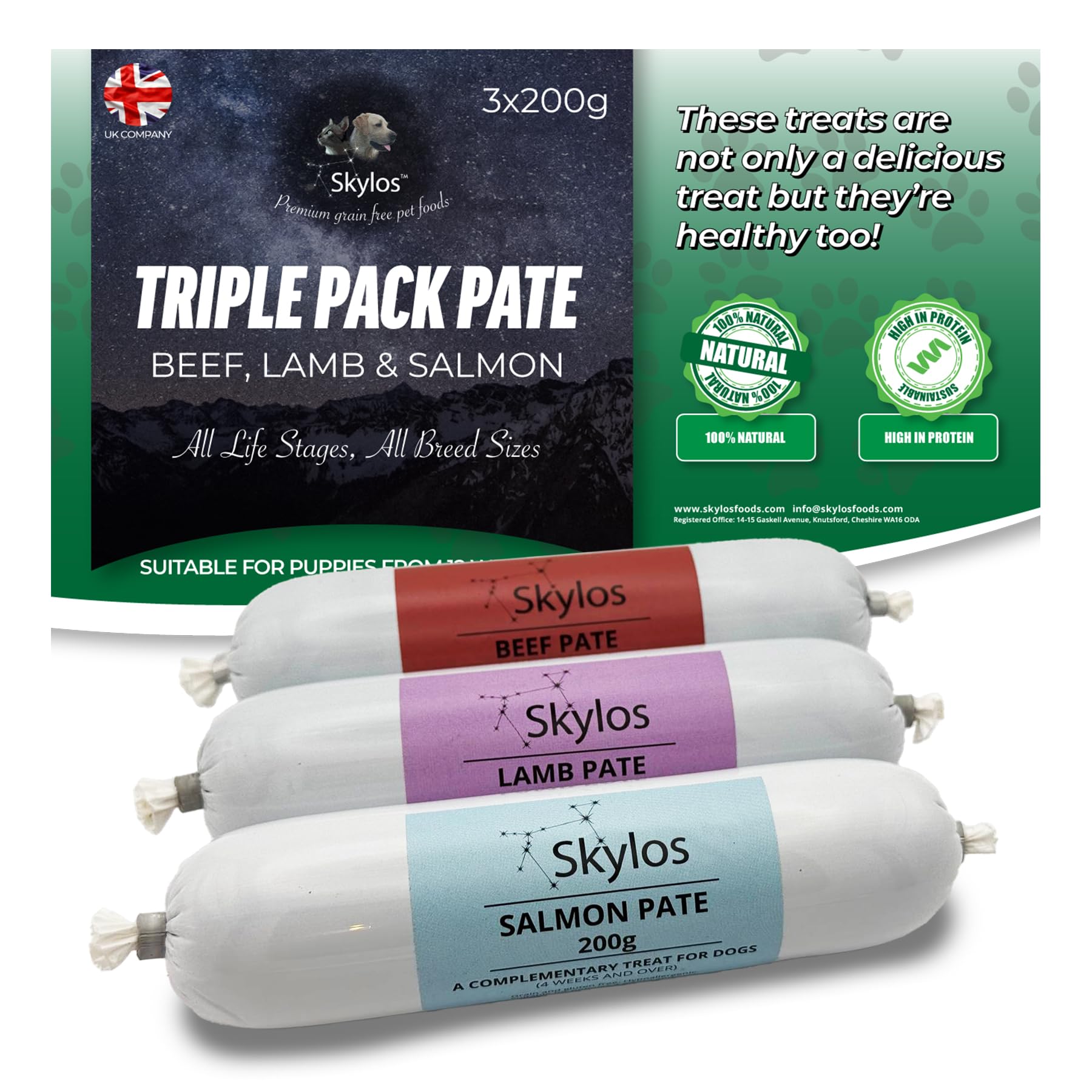 Premium Dog Pate Rolls (200g x 3, Beef, Lamb & Salmon)