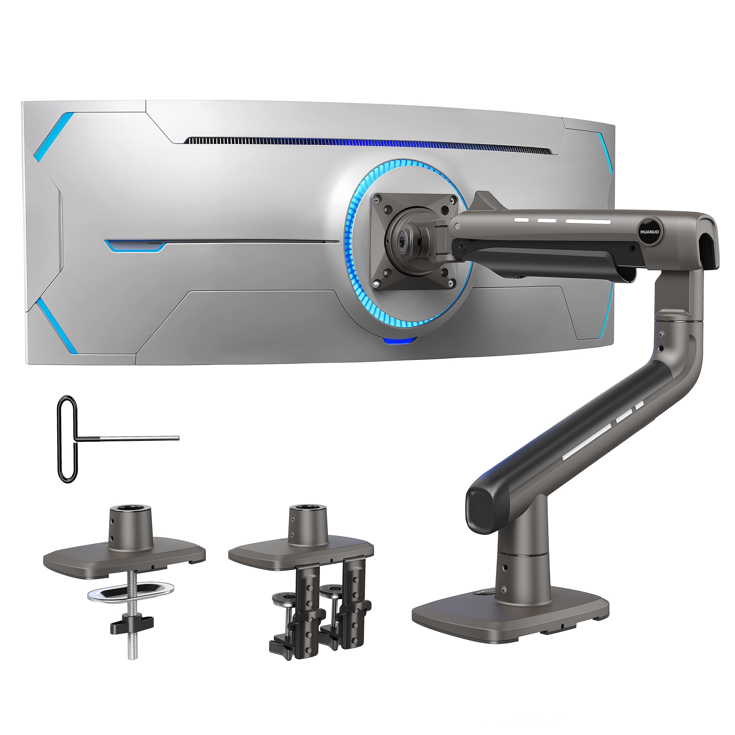 HUANUO TitanLift™ Heavy Duty Monitor Arm for Ultrawide Screens up to 49", Holds 40 lbs, Aluminum Ultrawide Screen Desk Mount, Fully Adjustable Single Monitor Mount with Dual C-Clamp, Max VESA 100x100