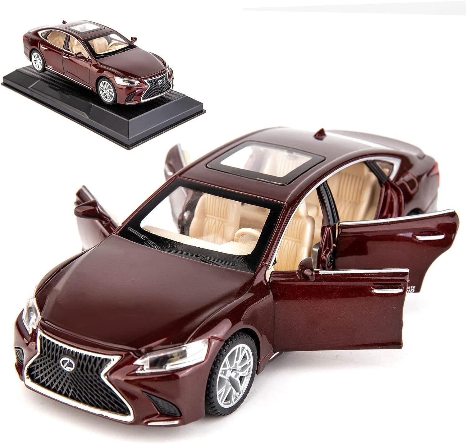 COCOBLINC 1:32 Lexus LS500h Die-Cast Car, Alloy Metal Pull Back Toy Model with Lights, Sound, Openable Doors – Realistic Collectible Gift for Kids, Boys, Girls & Car Enthusiasts - Brown