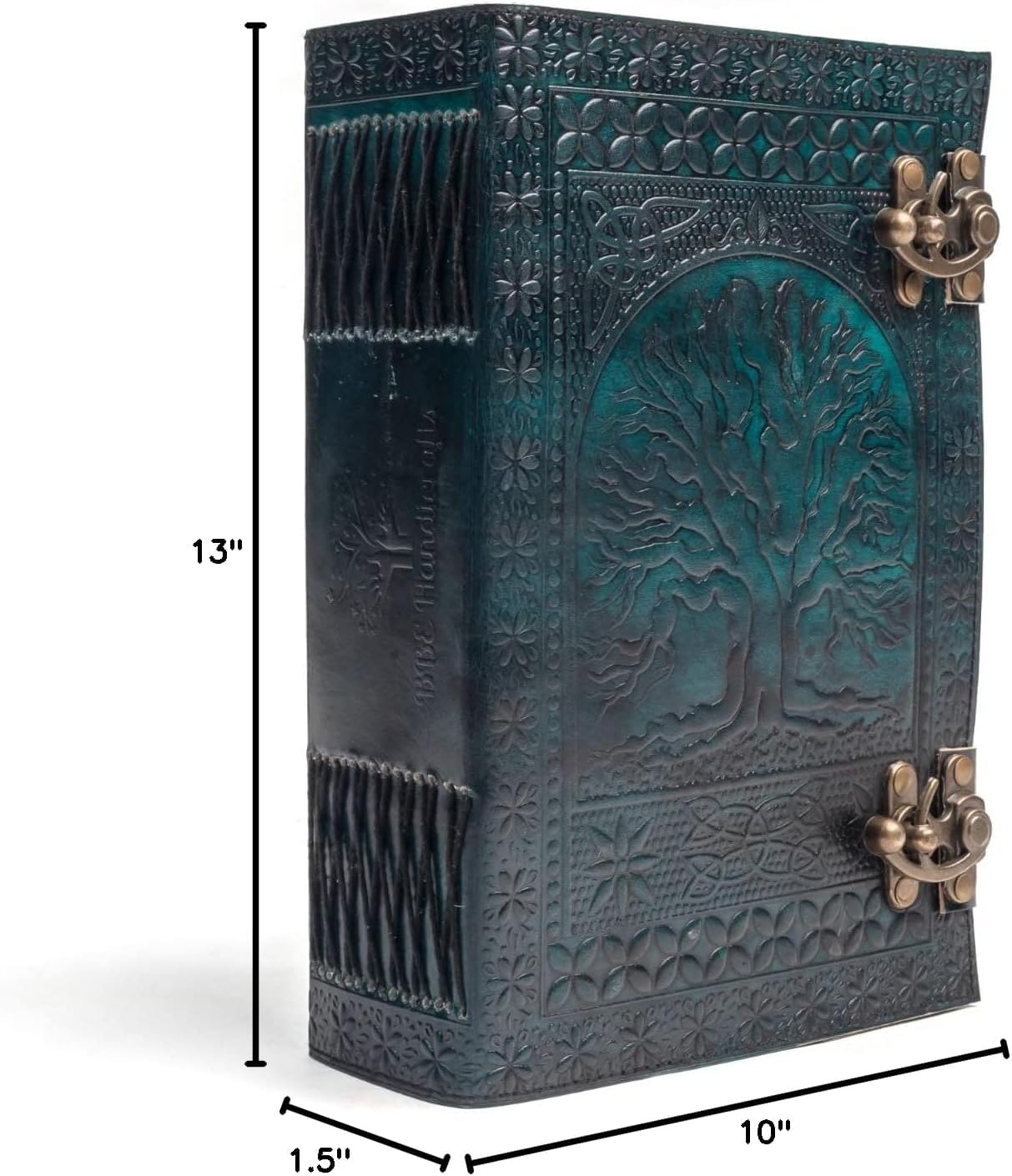 Handgefertigtes großes Leder-Tagebuch, 600 Seiten, geprägt, Baum des Lebens, Buch der Schatten, Notizbuch, 7 Chakra, Grimoire, Skizzenbuch, 17,8 x 25,4 cm, Lederbindung (grün)