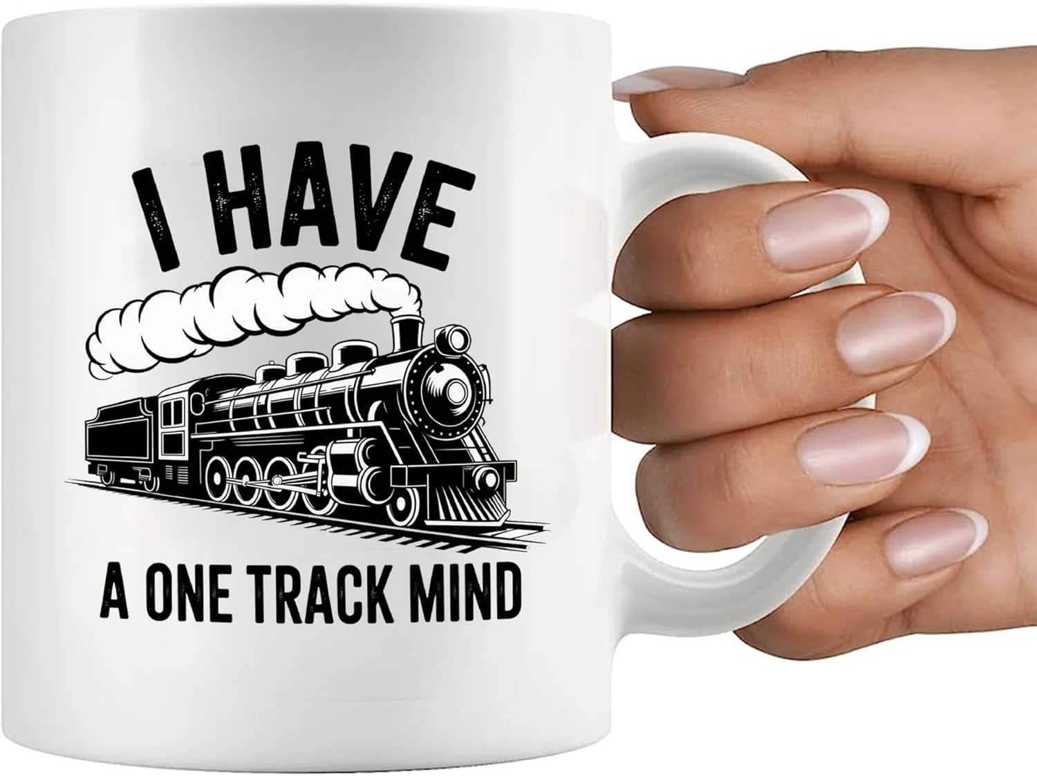 Panvola I Have A One Track Mind Train Lovers Gifts For Women Men Retro Steam Engine Railroad Engineers Train Drivers Novelty Drinkware Ceramic Mug 11 oz White - Image 7