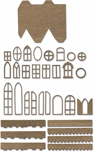 Miniatura 3 de Tim Holtz Sizzix Village Collection Thinlits - Troqueles (665564) y 3 colores a juego con textura, madera, adoquines y ladrillos (665460, 665461,