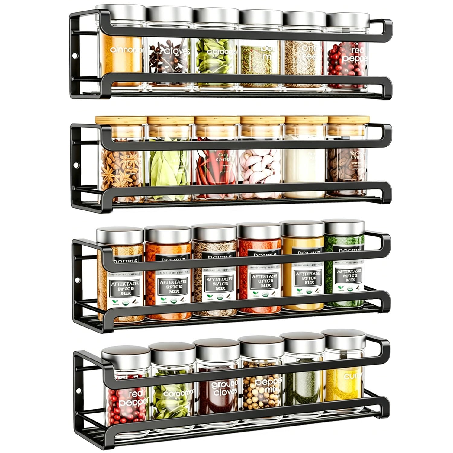 HOAENTSA Spice Rack Wall Mounted 4 Pack, Black