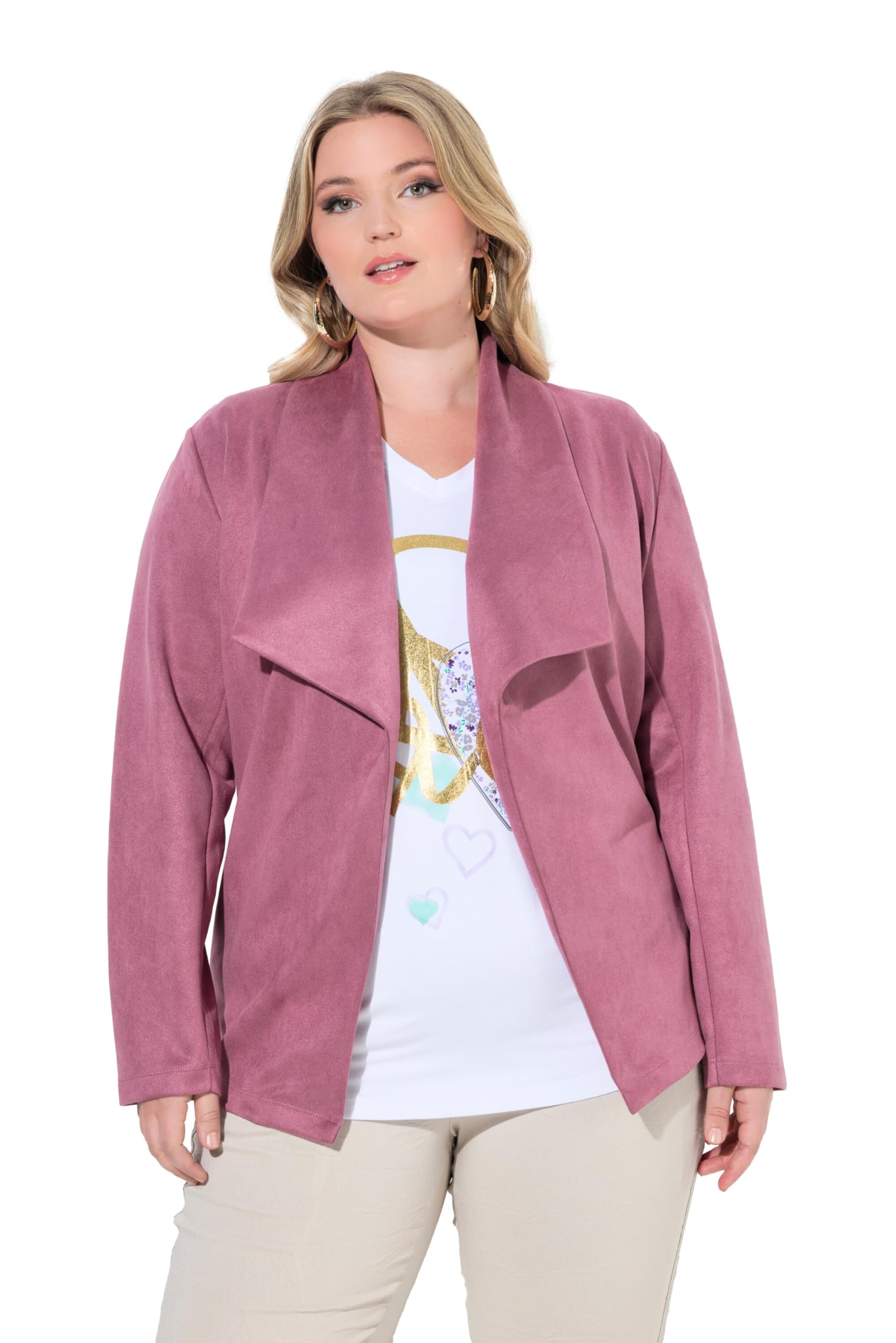 MIAMODA Damen große Größen Übergrößen Plus Size Velours-Jacke, Straight Fit, Spatenkragen, offene Jacke 847216