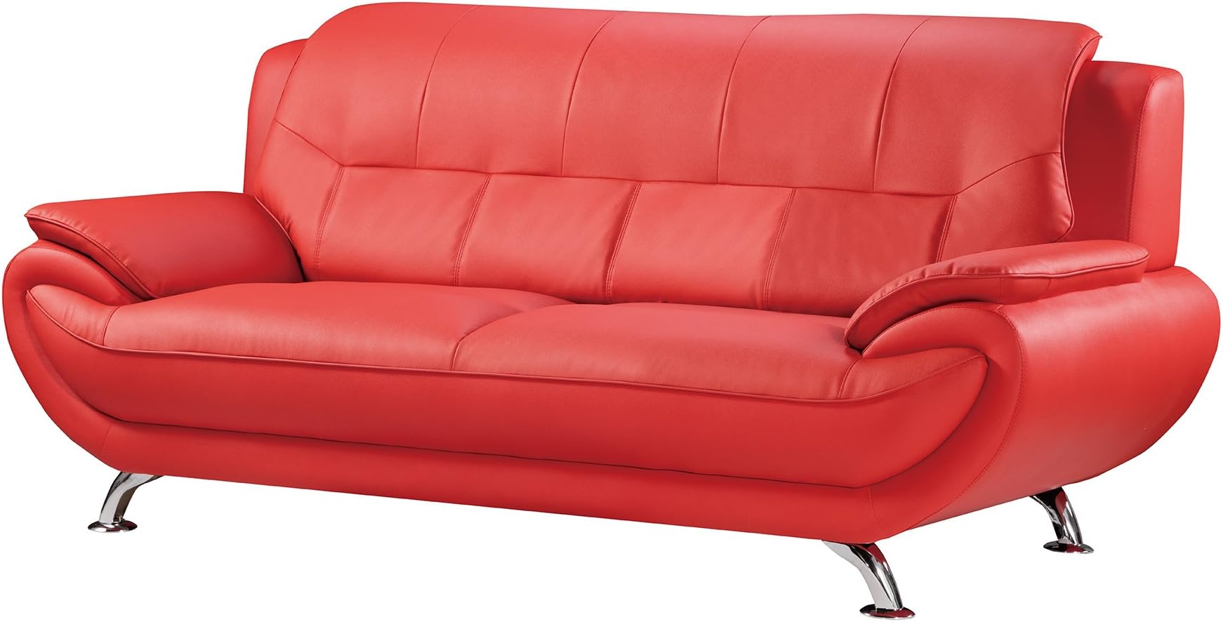 American Eagle Furniture Highland Bonded Leather Living Room Sofa with Pillow Top Armrests, Red