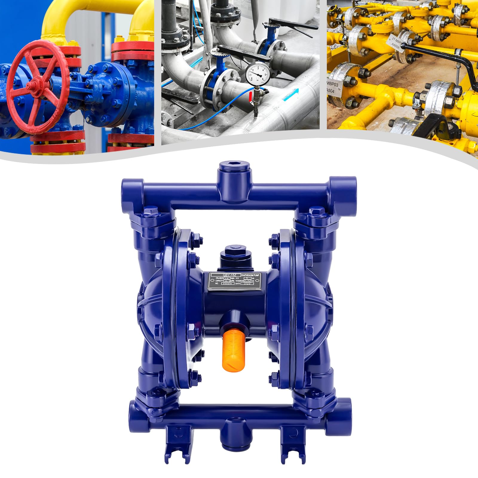 Druckluft Doppelmembranpumpe, 1/2 Zoll Einlass und Auslass, Edelstahlgehäuse, 115 PSI, für Erdöl, Diesel, Öl und Flüssigkeiten