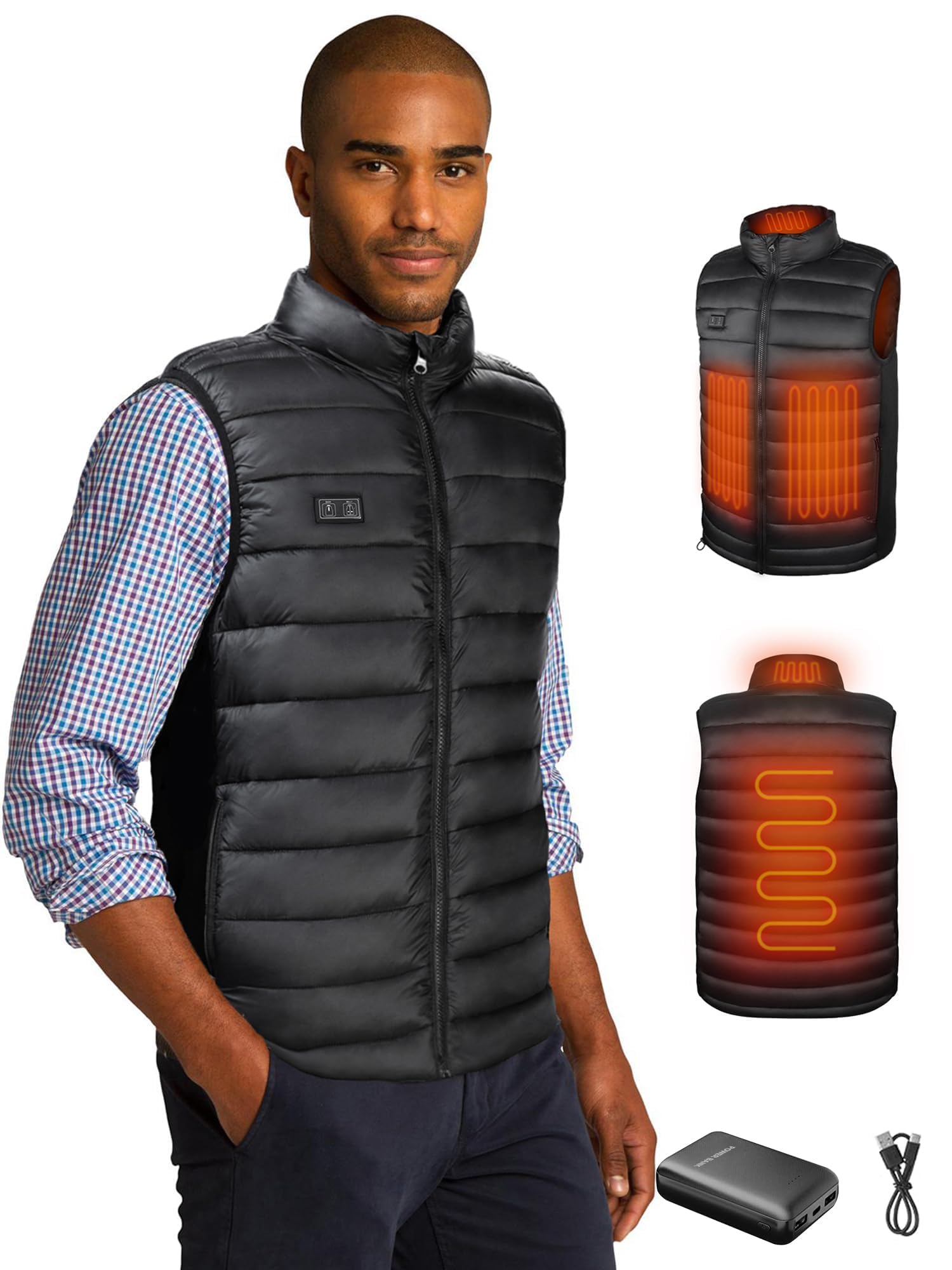 LoowokoHeated Gilet for Men,Heated Vest with 10000mAh Battery  Pack,Lightweight Thermal Body Warmer, Slim Fit Electric Rechargeable Heated  Jacket
