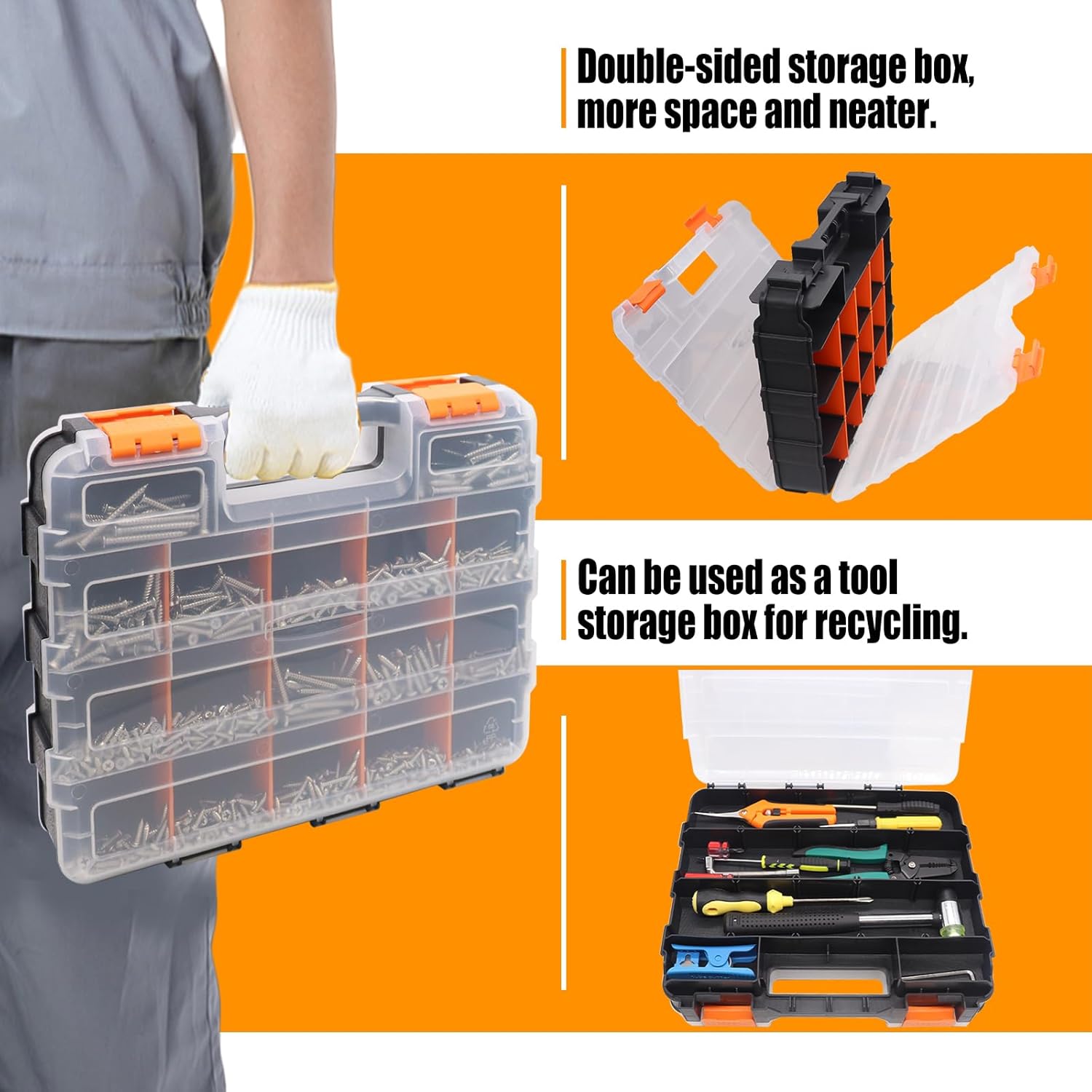 weideer 2002PCS Nuts and Bolts Assortment Kit,Stainless Steel Hardware Assortment Kit, Metric & SAE Phillips Pan Head and Flat Head Wood Screws with Nuts Washers Double Sided Organizer Box