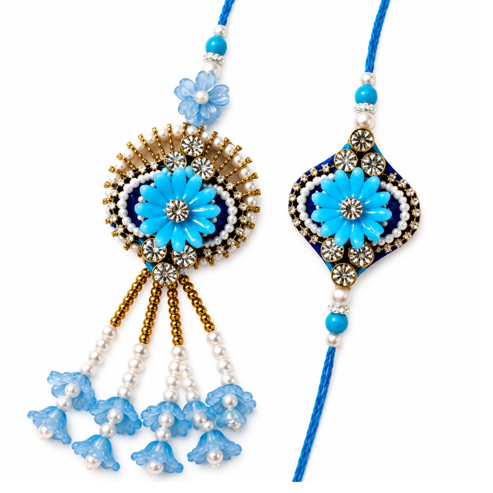 Blue Floral Designer Rakhi for Brother & Bhaiya Traditional Fancy Rakhi Gift for Men & Boys-image-16