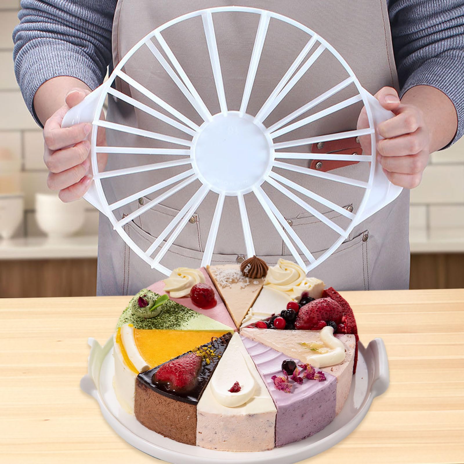 2 Pièces Séparateurs à Gâteau Ronds, 1 Pièces 10/12 Vert + 1 Pièces 14/16 Blanc, Matière Plastique, Aide à la Découpe Réglable pour Couper des Parts de Gâteau Régulières