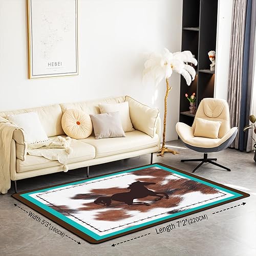 Miniatura 2 de jejeloiu Alfombra de caballo de 5 x 7 pies, alfombra de piel de vaca impresa de granja occidental para sala de estar, dormitorio, patrón verde