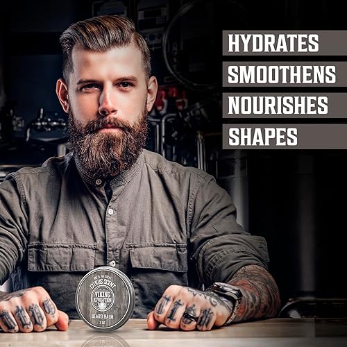 Vista 2 de BEST DEAL Bálsamo para barba con aceite de argán y mantequilla de mango, estiliza, fortalece y suaviza barbas y bigotes, aroma cítrico sin enjuague