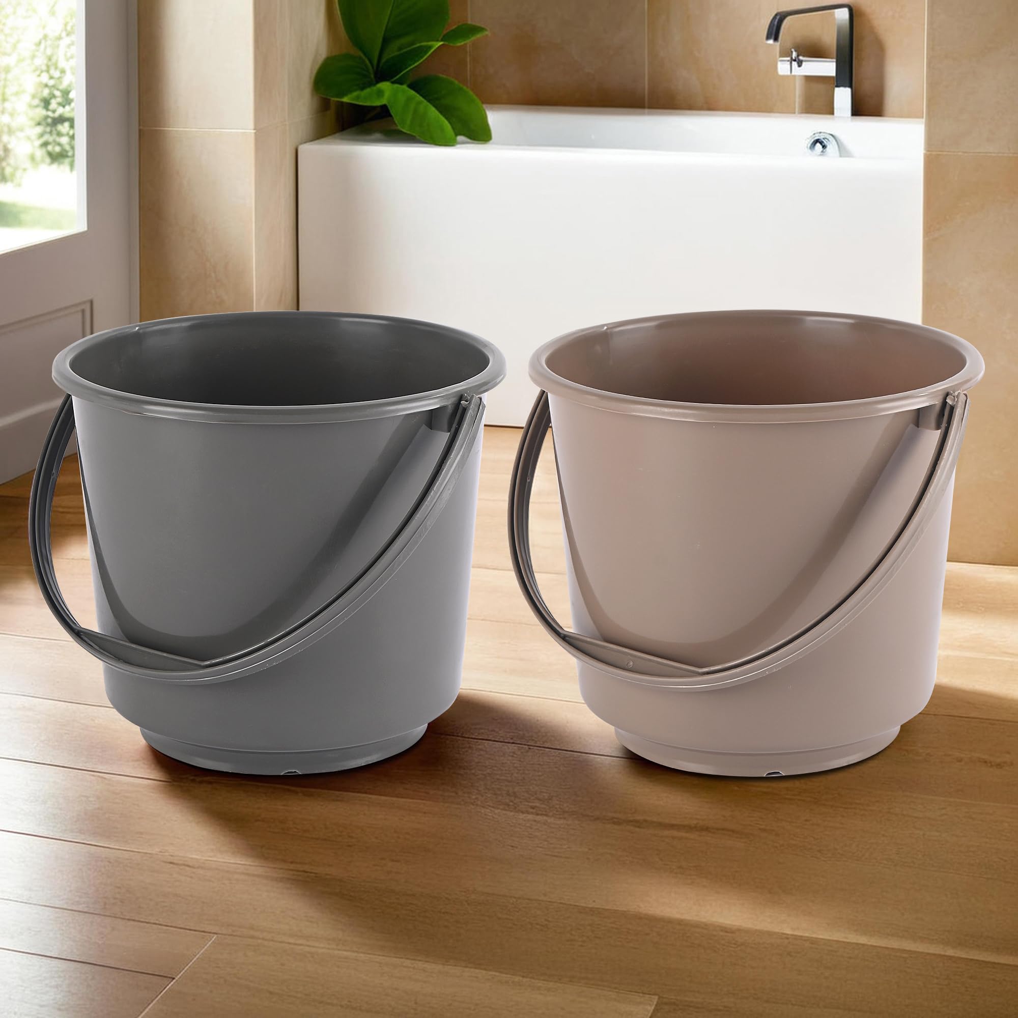 Kuber Industries Pack of 2 Multi-Purpose 5 Litre Small Bucket for Mopping | Washing Balti for Bathroom & Toilet | Water Storage Container - Essential for Household Chores | Grey & Brown-image-42