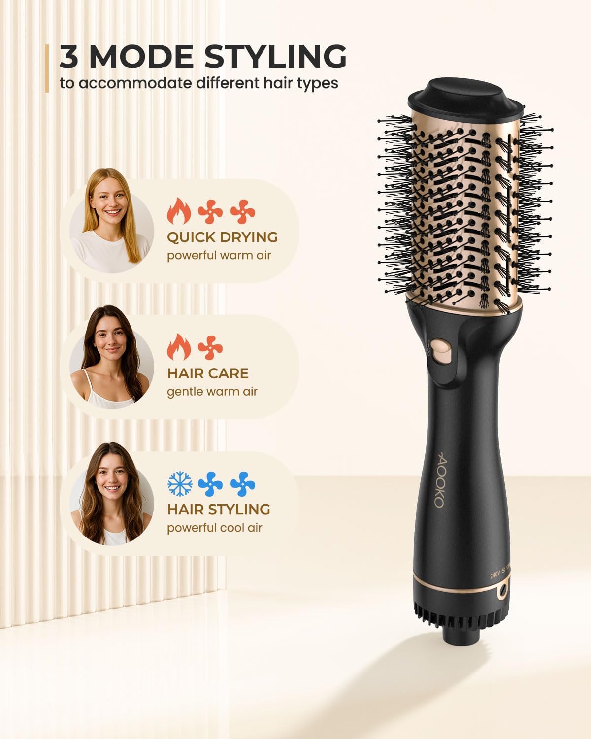 Dual Voltage Hair Dryer Brush, Travel Blow Dryer Brush for European, 120-240V Fast Drying Hot Air Brush with European Plug - Image 6