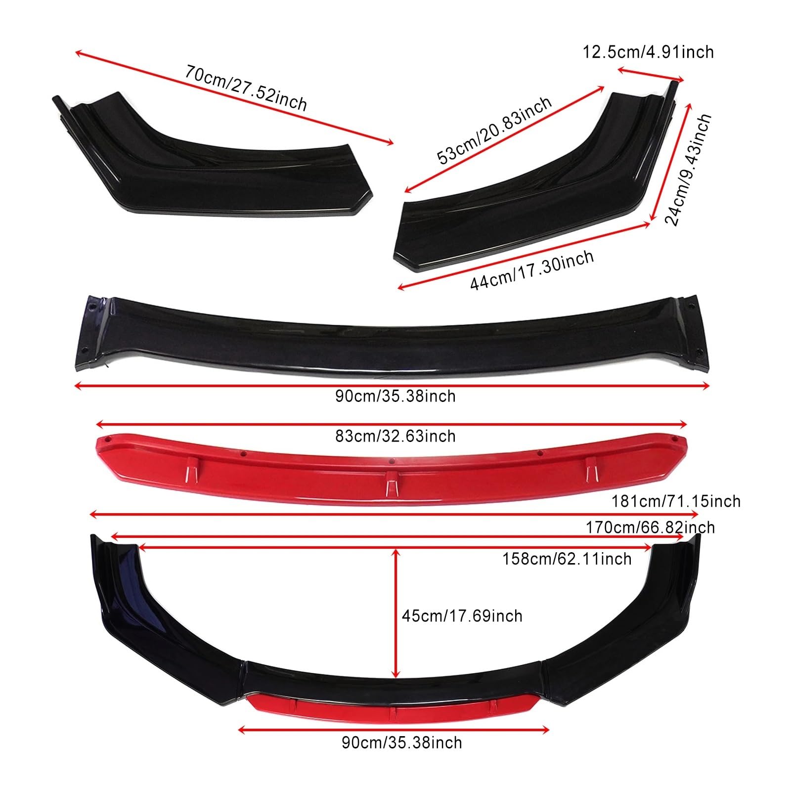 daili store 4 szt. Uniwersalny przedni zderzak samochodowy Lip Body Kit Spoiler Splitter połysk czerwony przód pod ustami dyfuzor Spoiler przednia łopata samochodu części (Color : Shiny White)