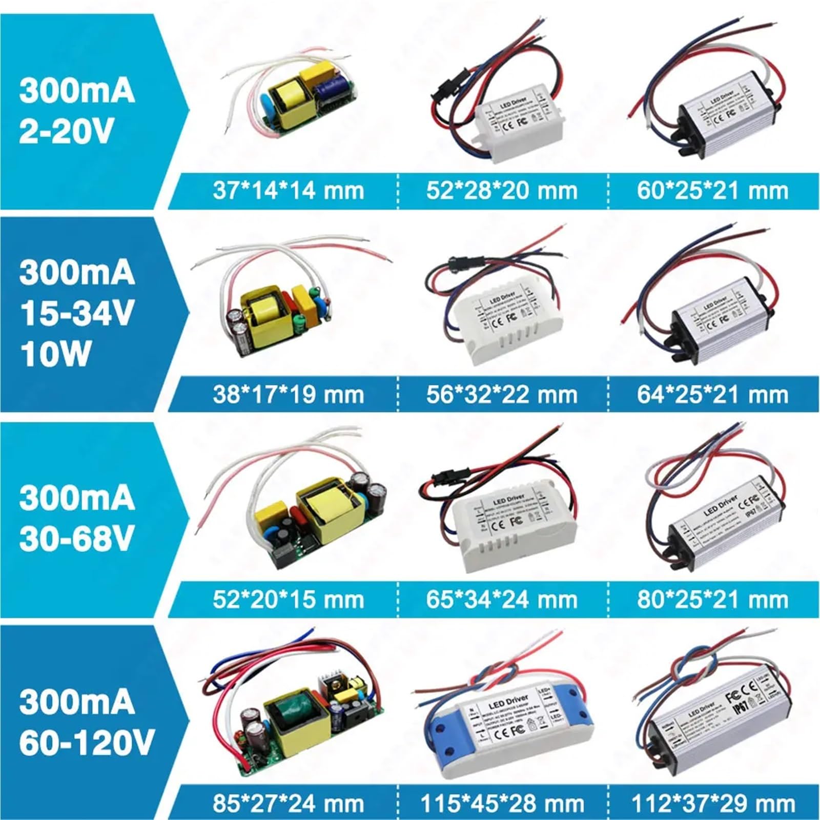 Driver LED de corriente constante 300 mA, 450 mA, 600 mA, 900 mA, 1500 mA, transformadores de iluminación 1 W, 3 W, 5 W, 10 W, 20 W, 30 W, 36 W, 50 W, 100 W (PCB Board,450 mA 39 a 85V)