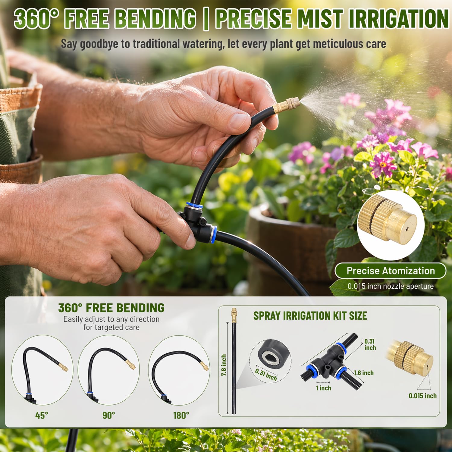 Bewässerungssystem Garten, 360° Einstellbar Gartenbewässerung, 20M Bewässerungsschlauch Kit mit 20 Stück Einstellbare Düse für Balkon, Pflanzen, Landschaft, Gewächshaus, Terrasse, Urlaub