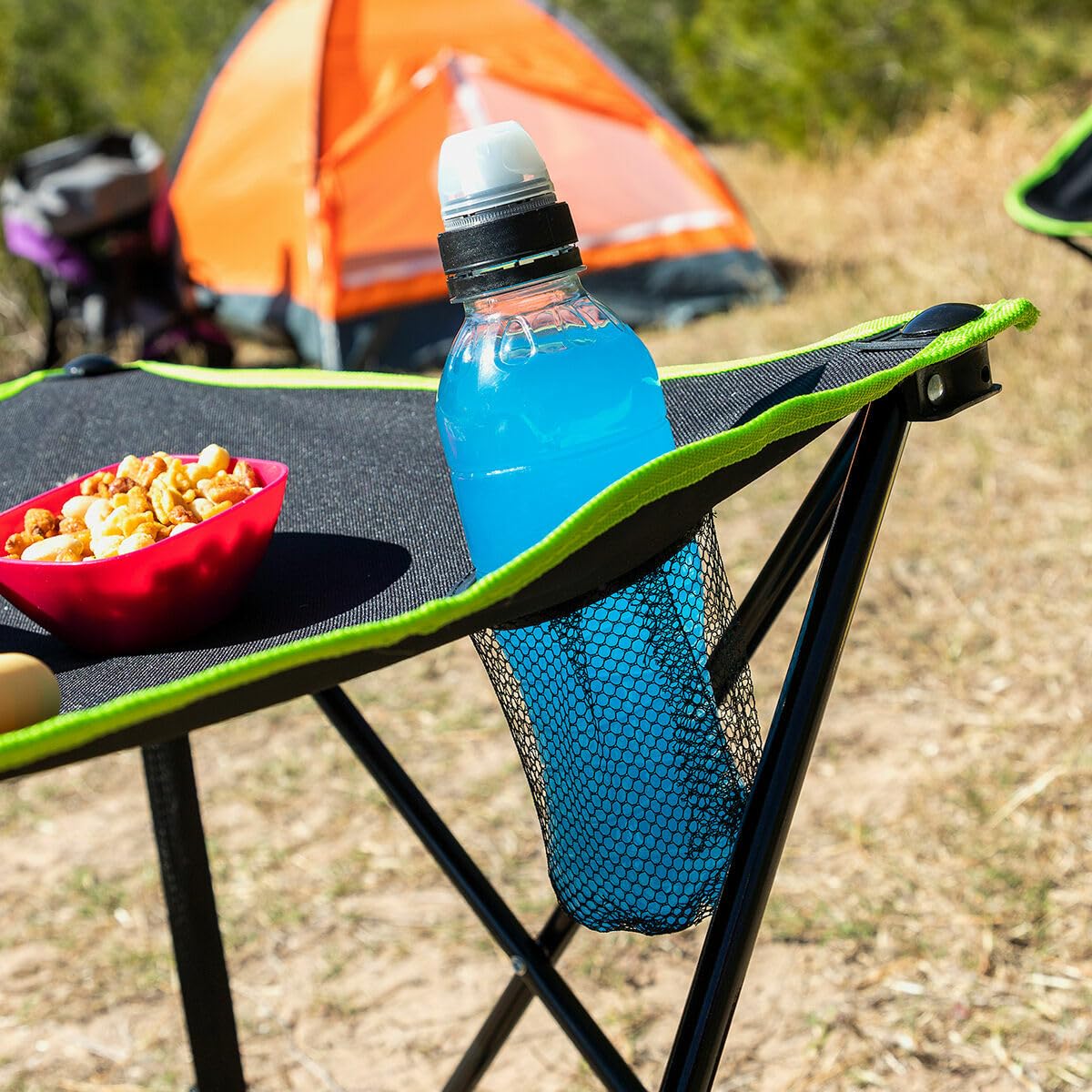 InnovaGoods® Tavolo da campeggio pieghevole leggero, tavolo da campeggio con borsa per il trasporto, tavolo pieghevole con 2 portabicchieri, tavolo portatile da esterno ideale per picnic.