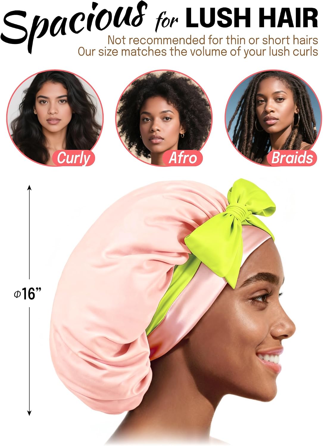 Fittia Silk Satin Large Bonnet Sleeping: Adjustable XL for Long Curly Braid Sleeping, Tie with Single-Layer Breathable