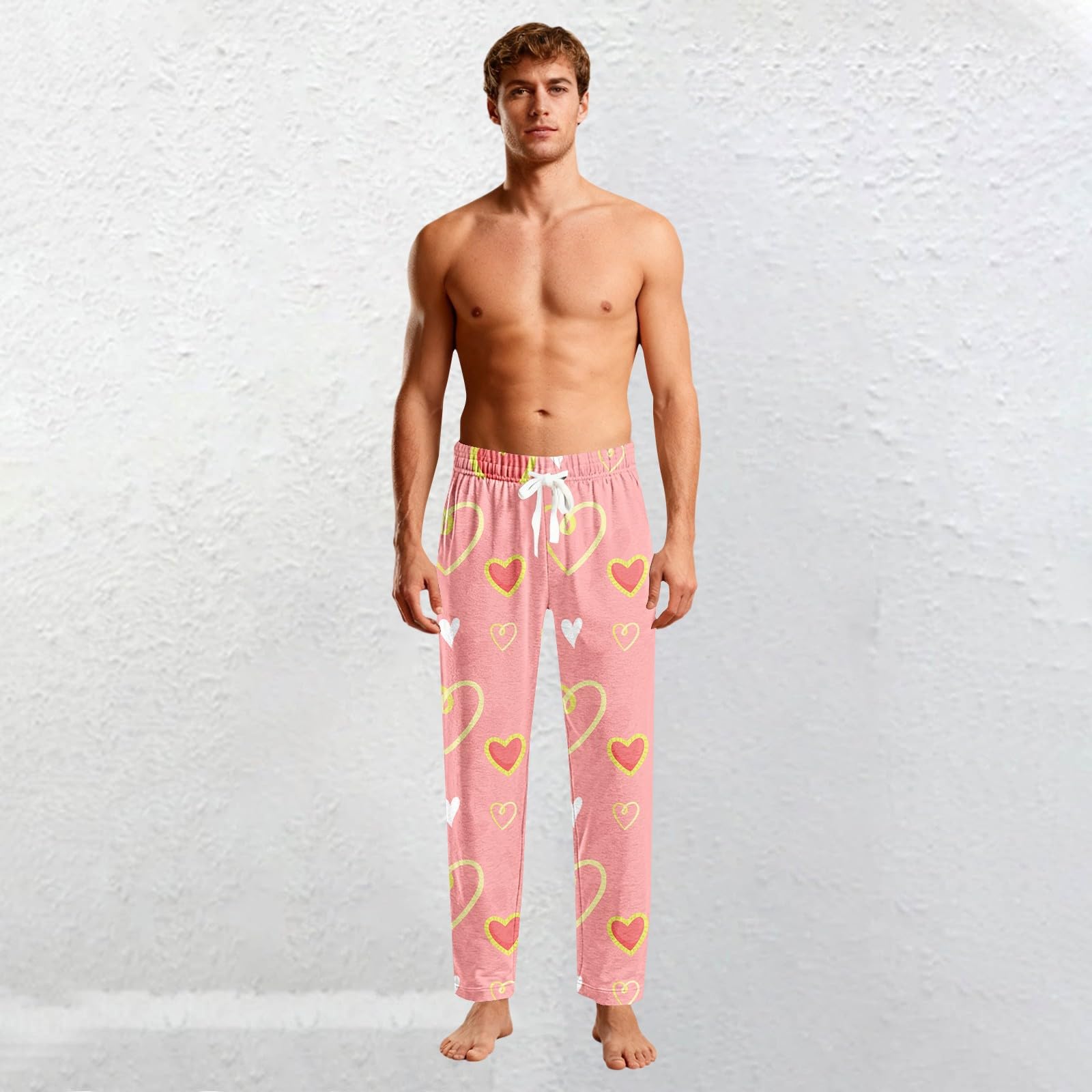 Pijama para hombre con cintura elástica, abrigo para hombre (rosa, XL)