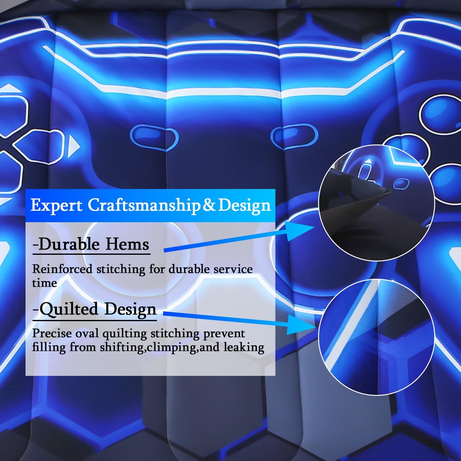 JQinHome Twin Size Gaming Bedding Set 6-Piece Comforter for Boys Teens - 3D Video Game Print Bed in a Bag with Sheets, Blue Cool Black Design (Twin)