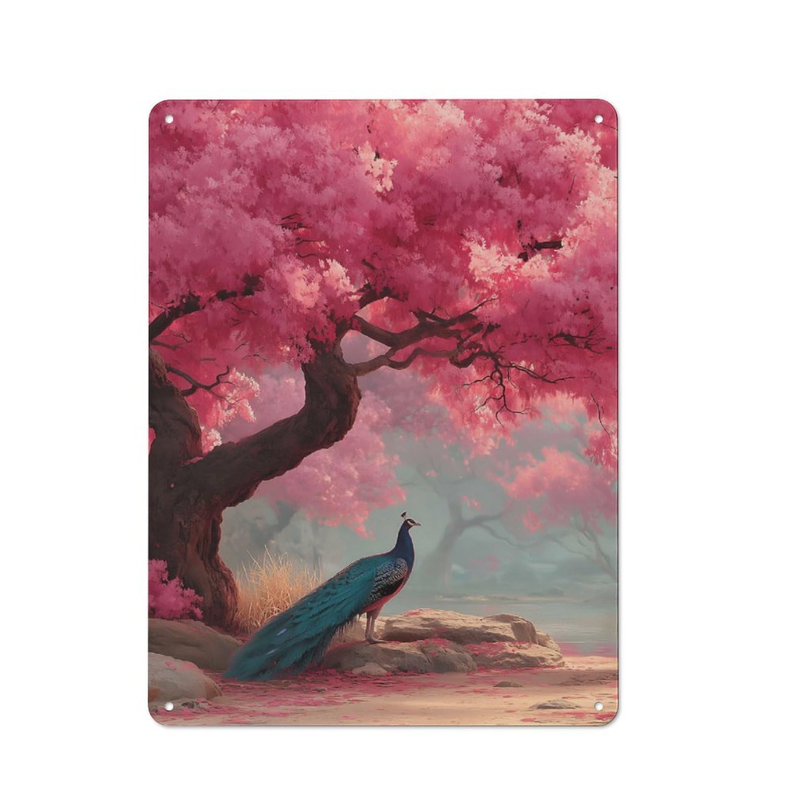 Country Style Peacock Under Cherry Blossoms Decorative Metal Sign 40x30cm, Bistro Wall Plaque for Restaurant, Kitchen, Counter Or Breakfast Nook