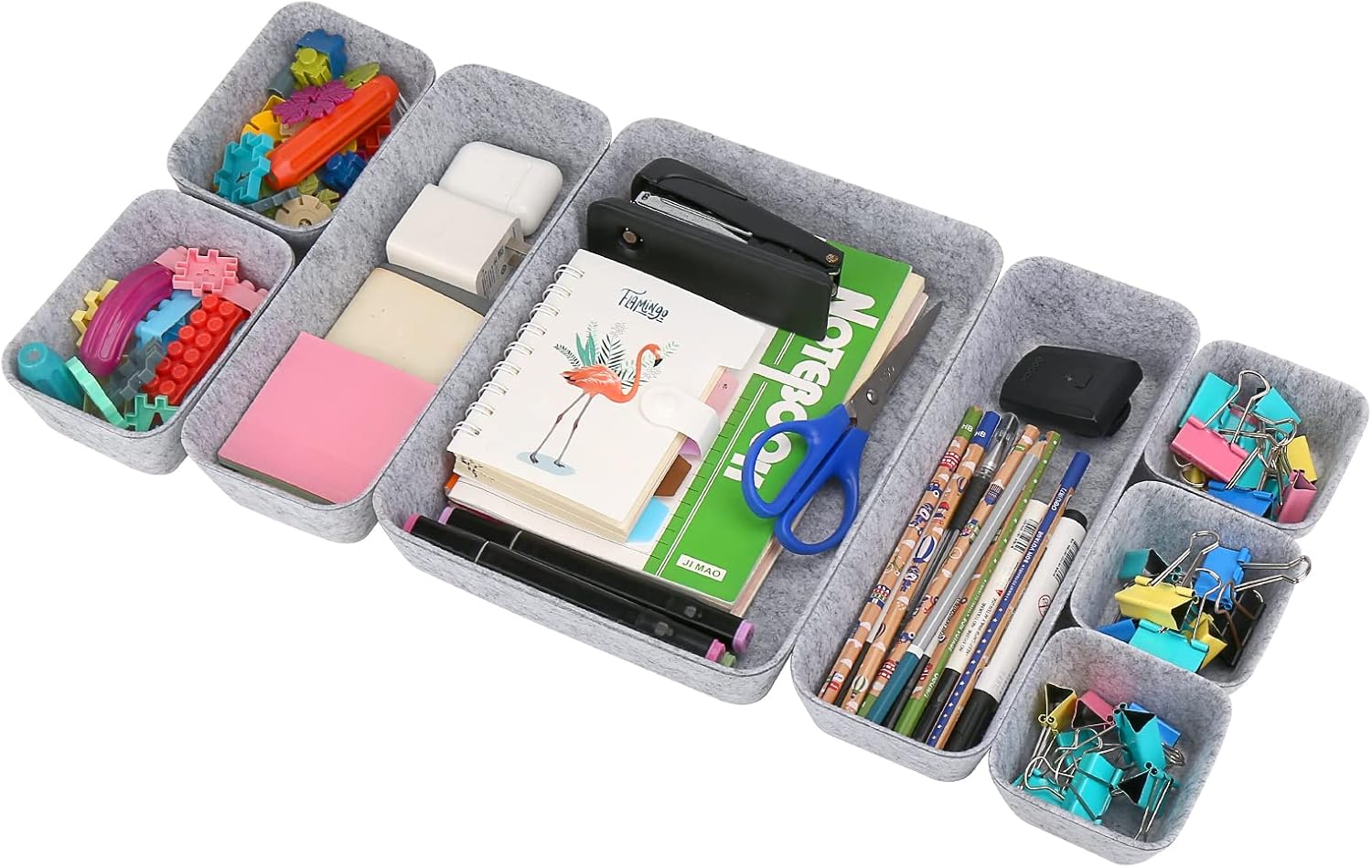 OUTFANDIA Felt Drawer Organizer 8 Packs, Felt Cups & Tray