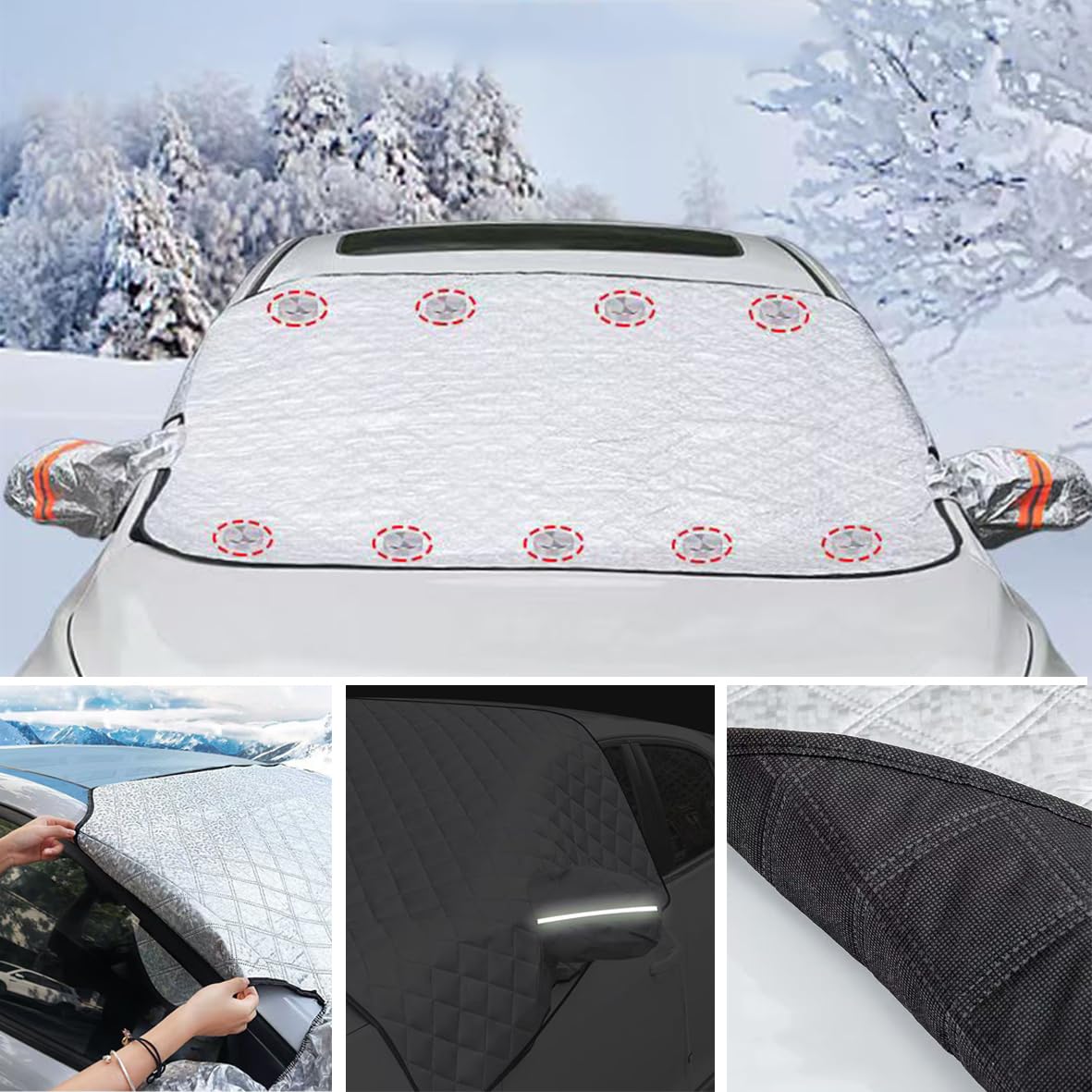 Copri Parabrezza Auto Per Neve E Ghiaccio - Parasole Con Specchietti, 4 Strati Isolanti, Bianco - Foto 8