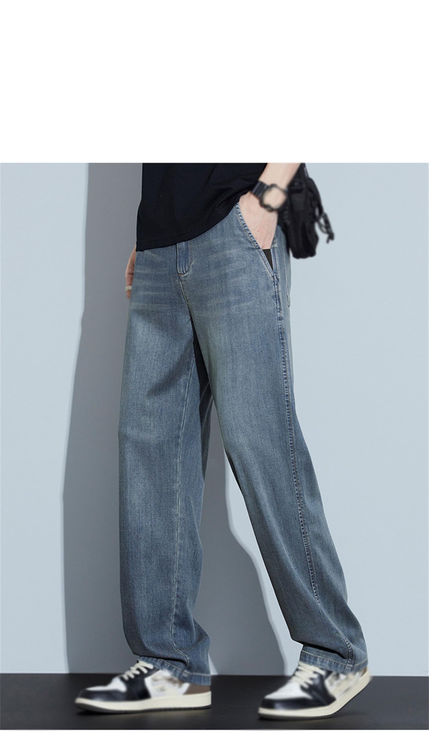 Herren Baggy dżinsy z szerokimi nogawkami, spodnie dżinsowe w stylu vintage z szerokimi nogawkami luźne spodnie uliczne