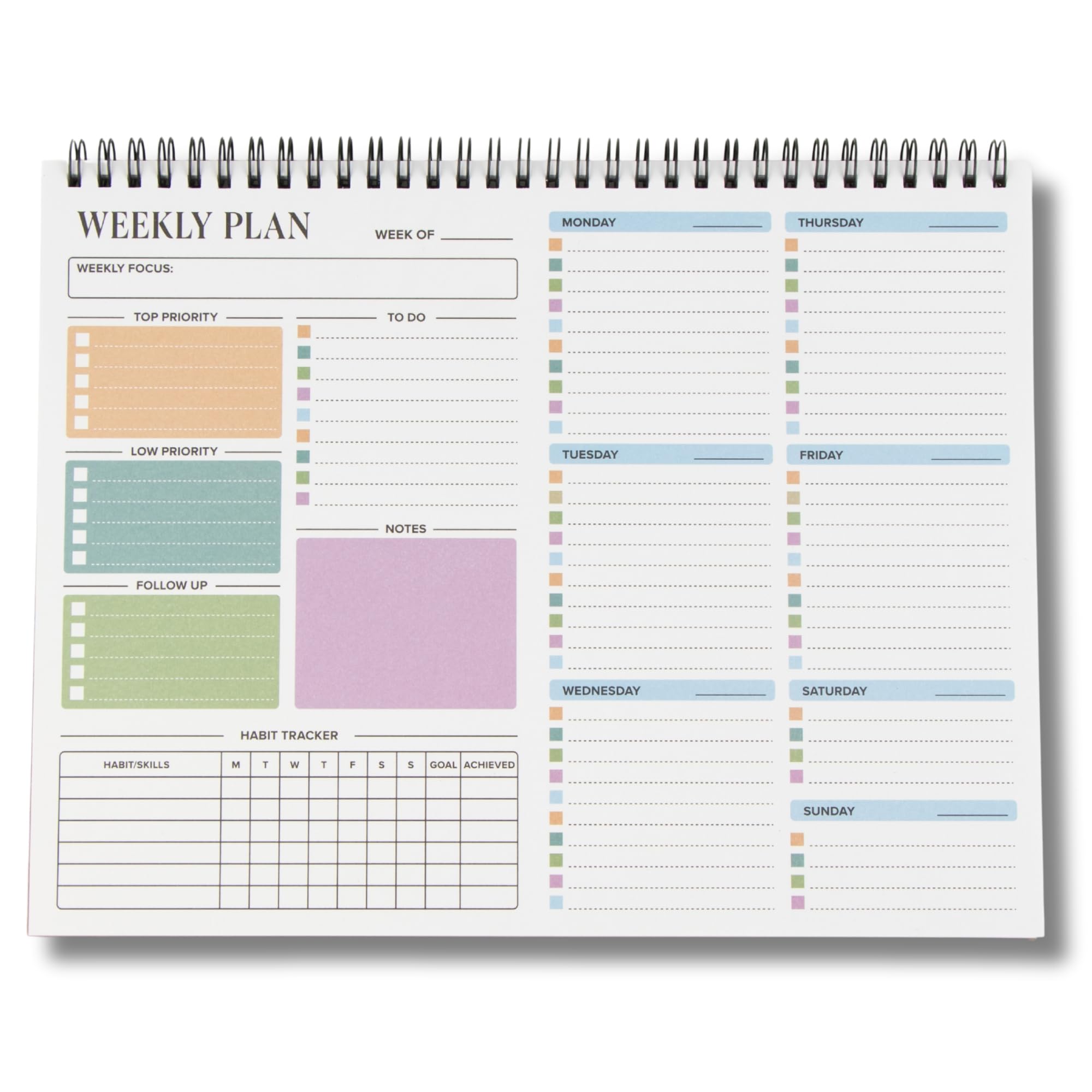 Weekly Planner with Habit Tracker & Undated To-Do List Notepad for Priorities & Goals | Spiral Bound 54 Sheets (Weekly Planner Standard)
