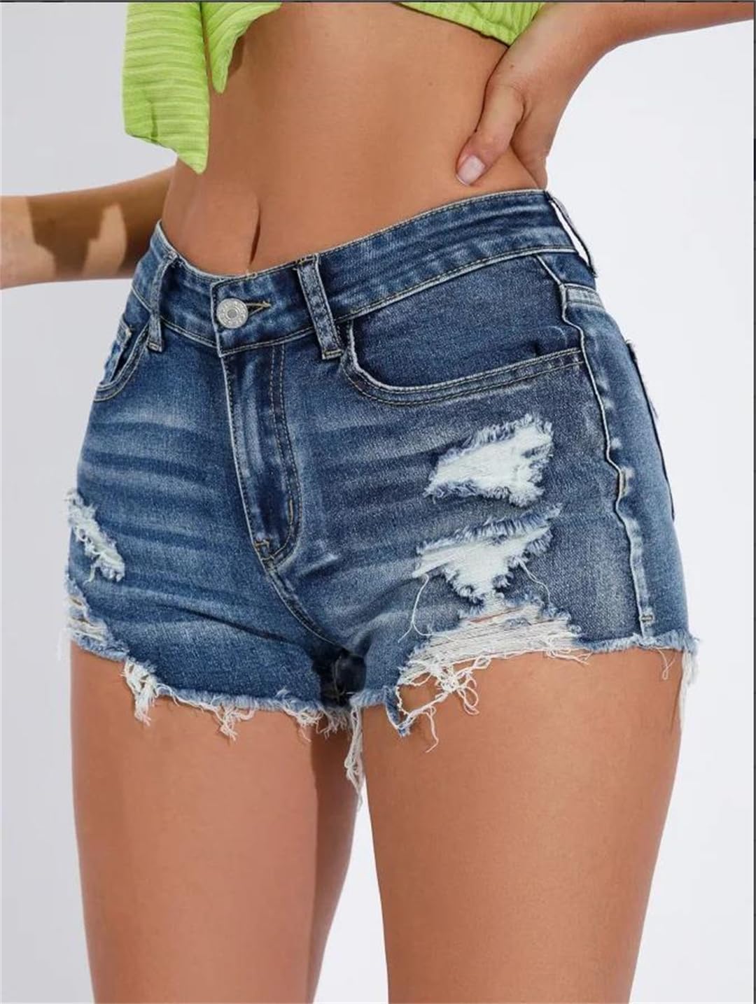 Women's Summer Light Colored Burrs Ripped Washed Skinny Denim Shorts
