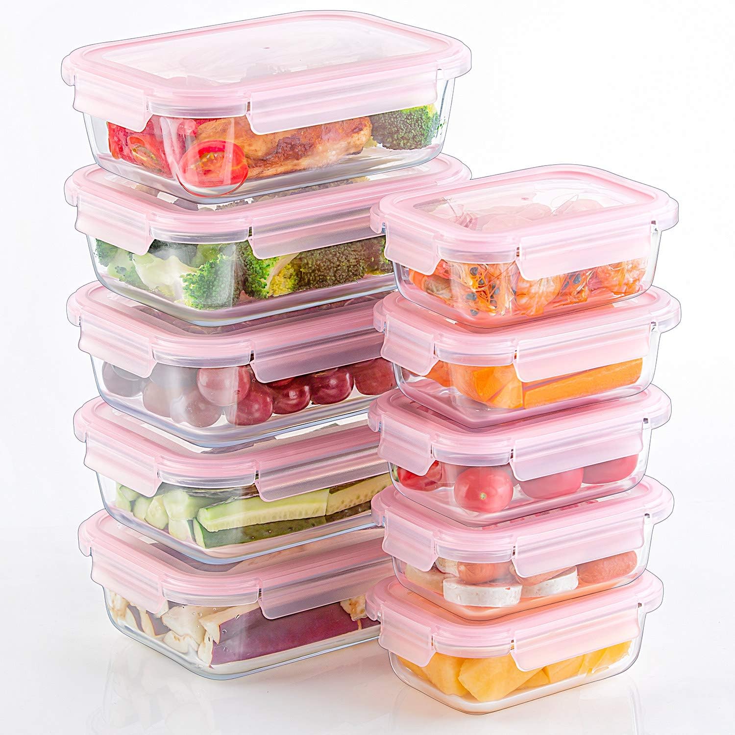 10 Pack Glass Food Storage Containers with Lids, Glass Meal