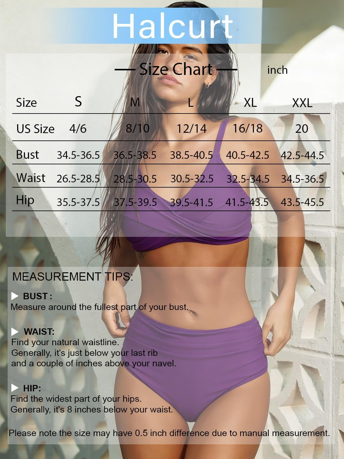 Halcurt Women's Bikini Sets Twist Front Swim Top with Ruched Tummy Control Bottom Two Piece Swimsuit