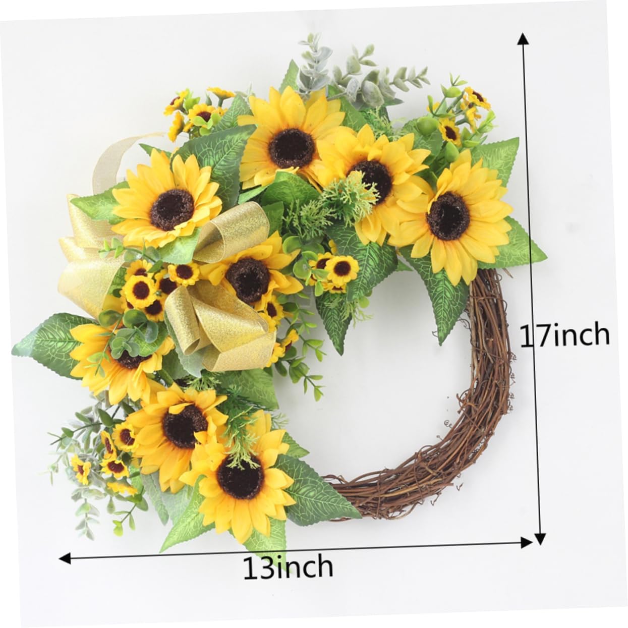 LIFKOME 1Pc Sunflower Garland Front Door Decoration Artificial Yellow Floral Wreath with Greenery for Indoor Outdoor Use Cheerful Home Decor for Living Bedroom and Entryway