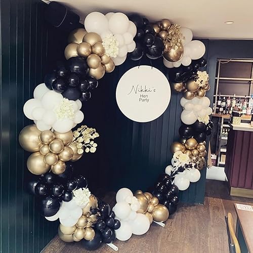 Miniatura 7 de COKAOBE Kit de arco de guirnalda de globos negros y dorados, 124 globos de látex de confeti negro y blanco metálico dorado para Año Nuevo,