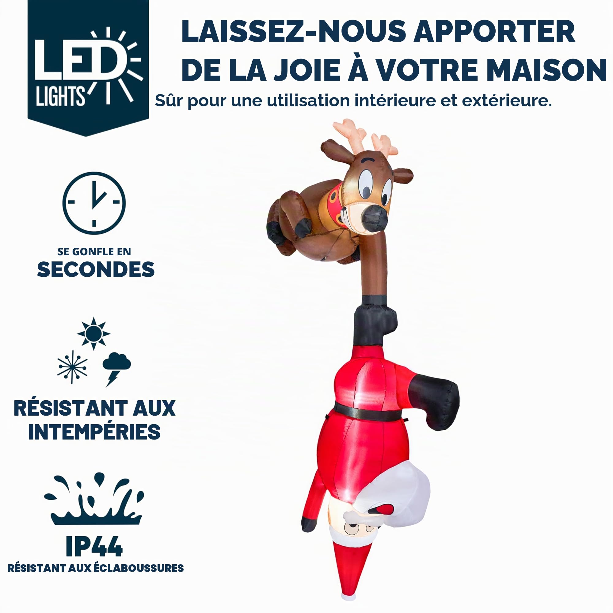 Joiedomi Décoration Gonflable de Noël 2,4 m - Renne et Père Noël Grimpant - LED Intégrée pour Intérieur, Extérieur, Cour, Jardin, Pelouse