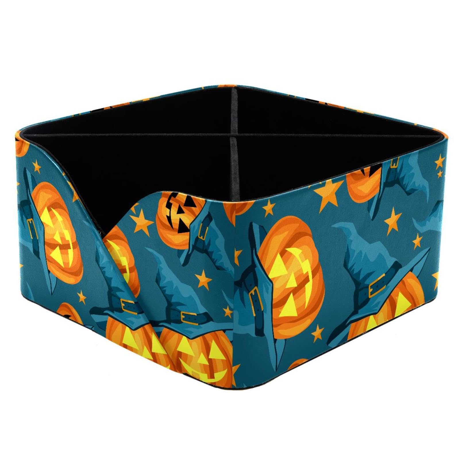 KengjuTesu Halloween Pumpkin with Witches Hat and Stars Desktop Organizer Pen Holder, Rectangular Pencil Cup for Office, Study and Makeup Stations