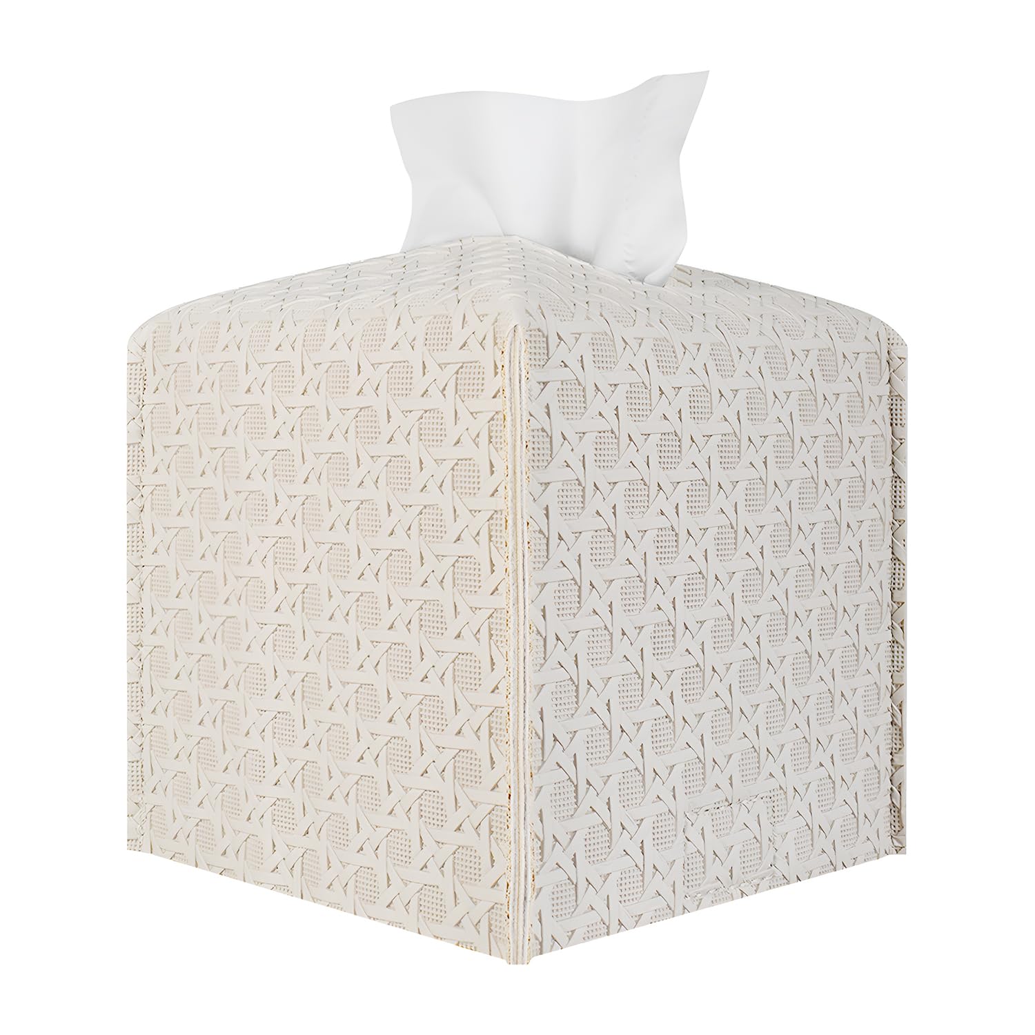 Ulife Mall Square Tissue Box Cover,PU Leather Tissue Box Holder Decorative Tissues Dispenser Case Napkin Organizer Home Office 12.7x12.7x12.7cm| Beige