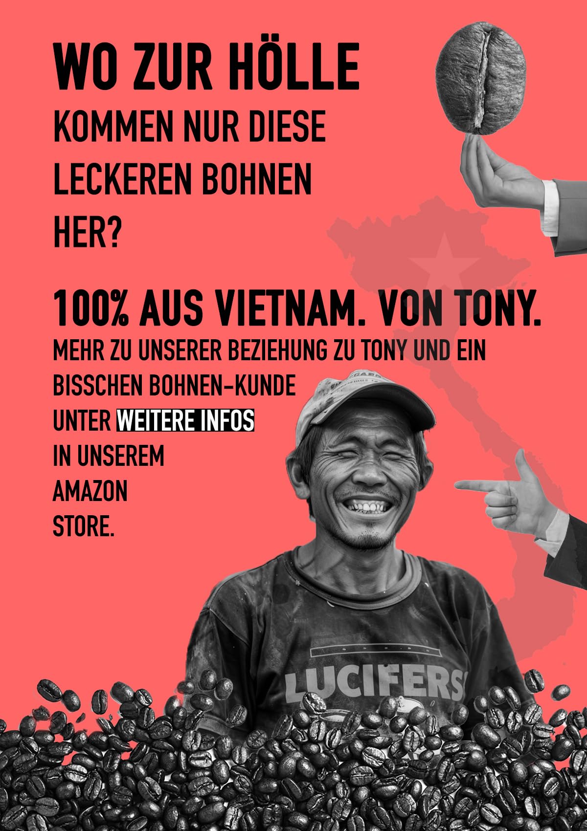 LUCIFERS ROAST 1kg Kaffeebohnen aus Italien - sehr starker Espresso dark roast - säurearm - für Kaffeevollautomaten oder Siebträger - 100% Robusta (ganze Bohnen, 1kg)