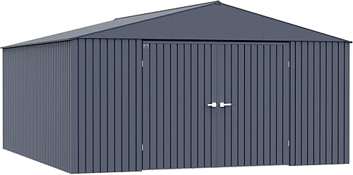 Arrow Shed Elite - Cobertizo de almacenamiento de acero con cerradura para exteriores de 14 x 16 pies, color antracita