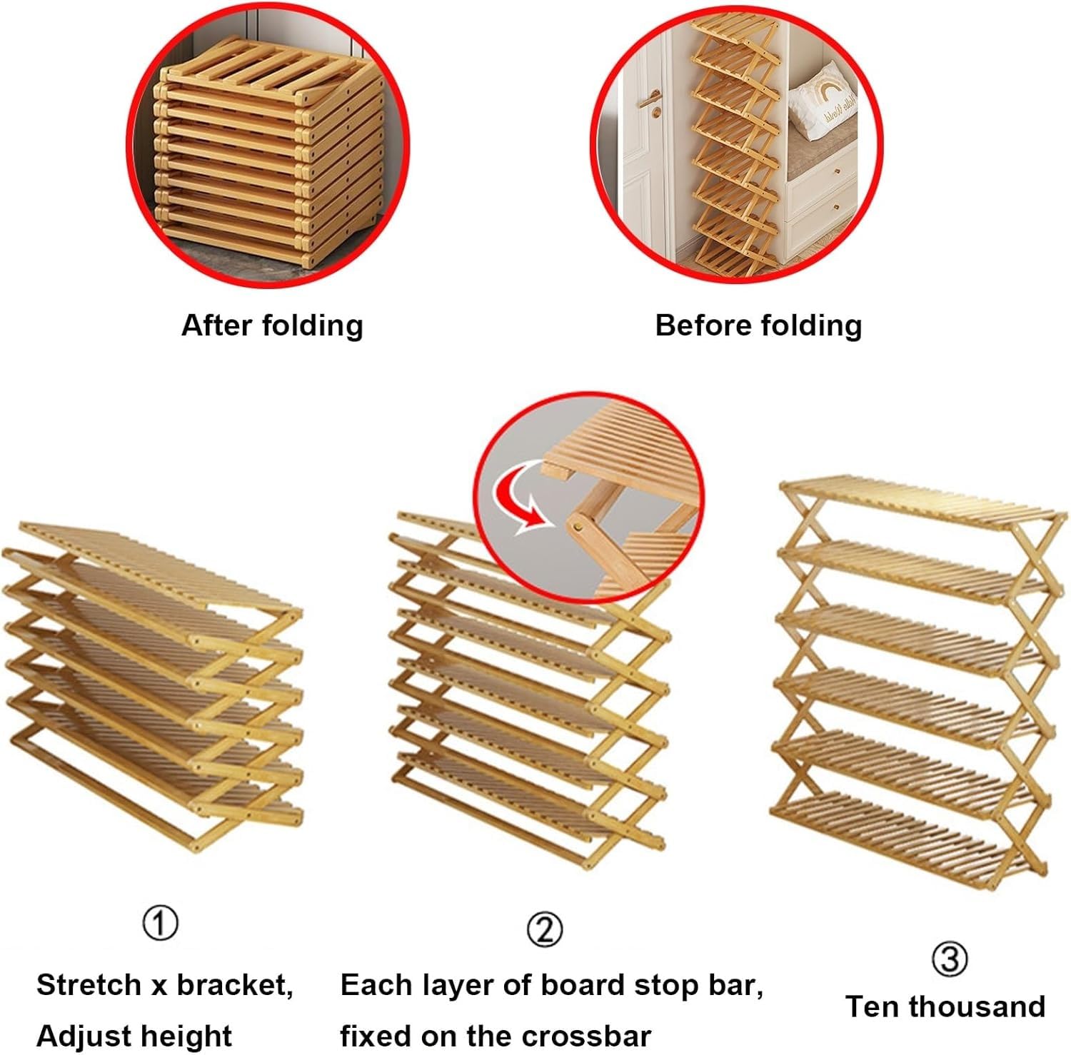 Zapatero plegable de bambú – Nizer de madera de 5 niveles que ahorra espacio para entrada y sala de estar – no necesita montaje, diseño delgado, respetuoso con el medio ambiente Sto Solut